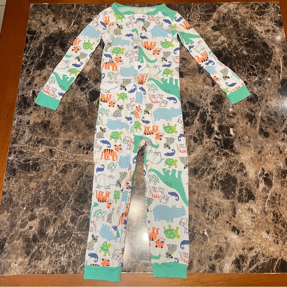 Simple Kids Animal Print Footie Pajama - Green and Blue
